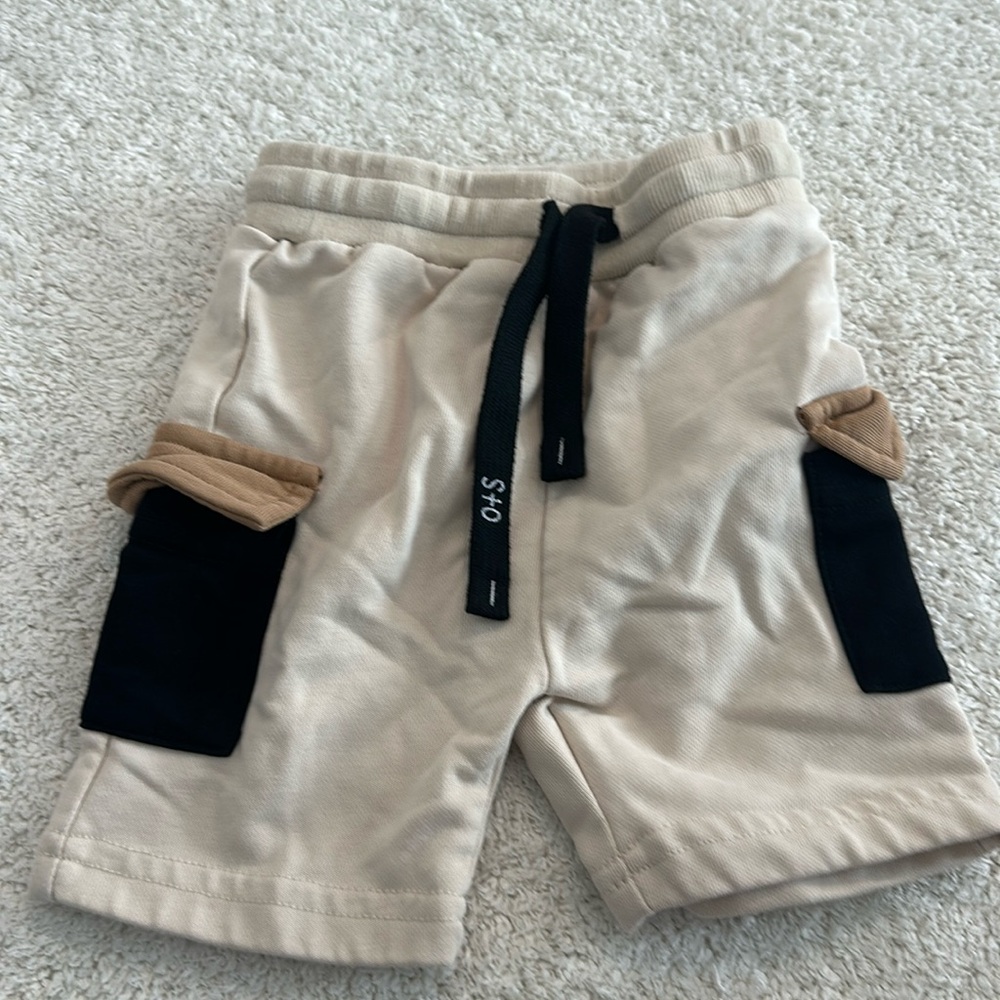 Olive + Scout Tan and Black Cargo Shorts